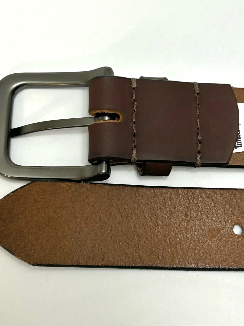 Timberland Men's Classic Brown Leather Belt Size 34 Gunmetal Buckle USA